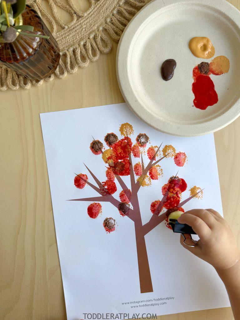 Pom-pom Stamped Fall Tree Craft | Toddler at Play